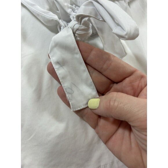 7 For All Mankind Off Shoulder Top White Small Poplin Peasant Tie Wrist - Picture 10 of 12